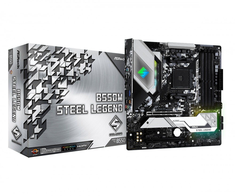 Tarjeta Madre ASRock Micro ATX B550M Steel Legend, S-AM4, AMD B550, HDMI, 128GB DDR4 para AMD ― No es Compatible con AMD Ryzen 5 3400G y Ryzen 3 3200G (Revisar Compatibilidades en la Página del Fabricante)