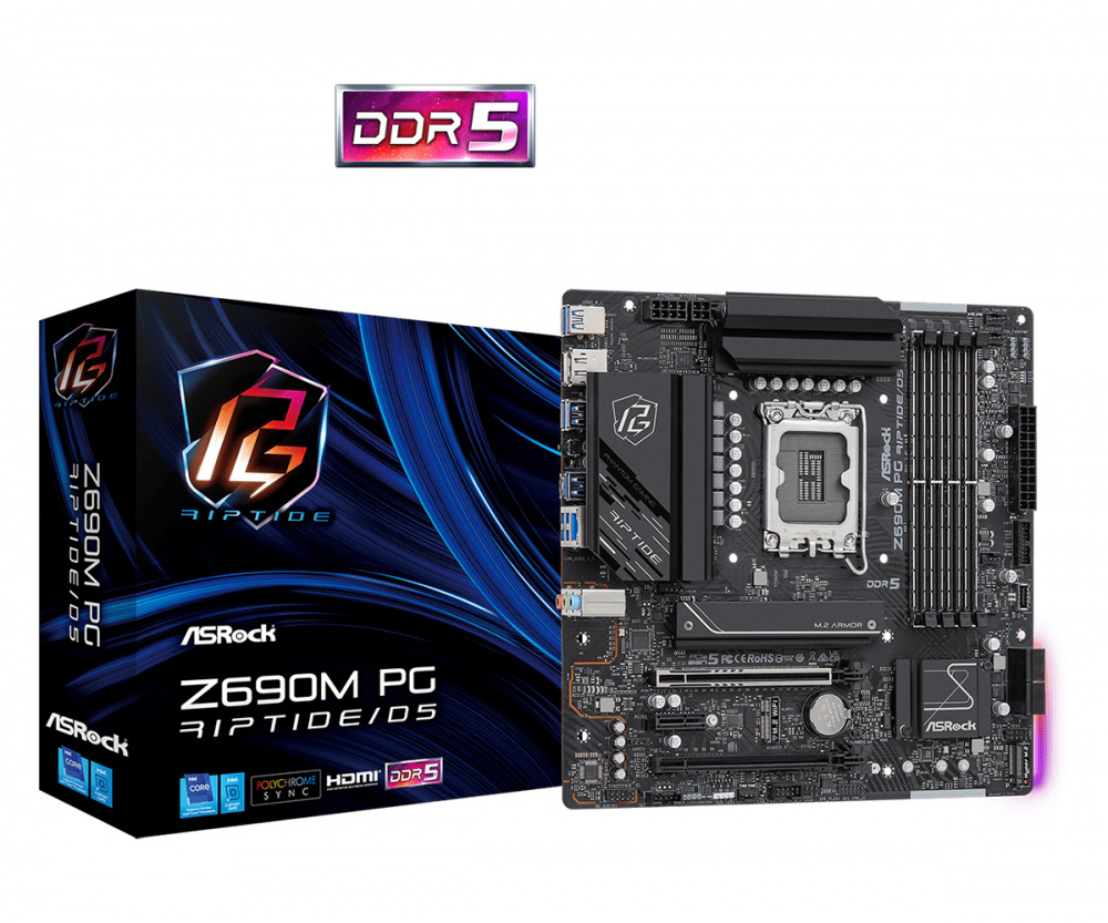 Tarjeta Madre ASRock Micro-ATX Z690M PG RIPTIDE/D5, S-1700, Intel Z690, HDMI, 128GB DDR5 para Intel ― Requiere Actualización de BIOS para Procesadores Intel 13va. Generación