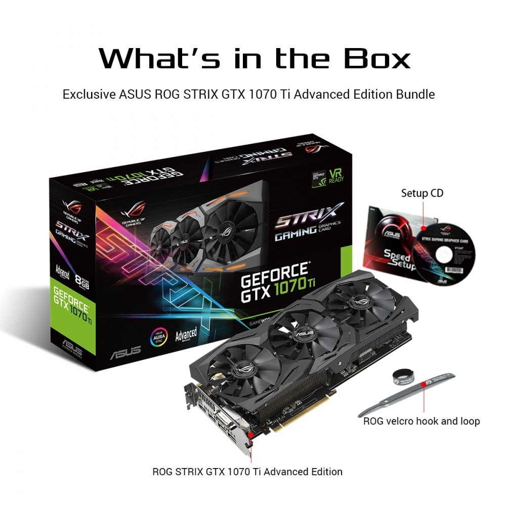 Tarjeta de Video ASUS NVIDIA GeForce GTX 1070 Ti ROG STRIX Gaming Edición Advanced, 8GB 256-bit GDDR5, PCI Express 3.0