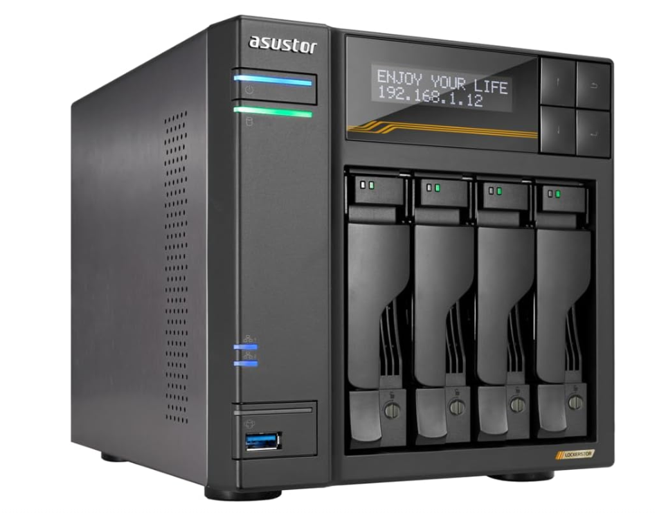 Asustor Lockerstor 4 NAS, 4 Bahías AMD Ryzen Embedded V3C14, 16GB RAM, SATA, máx 96TB ― No Incluye Disco