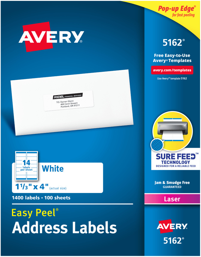 Avery Etiqueta Adhesiva 05162, 34x102mm, 1400 Etiquetas, Blanco