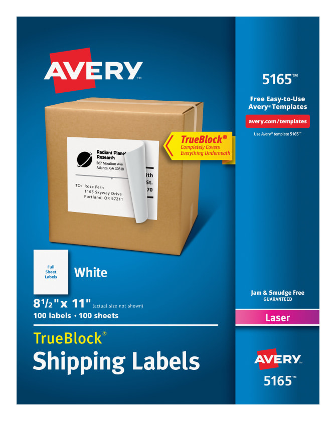 Avery Etiqueta Adhesiva 05165, 216x279mm, 100 Etiquetas, Blanco