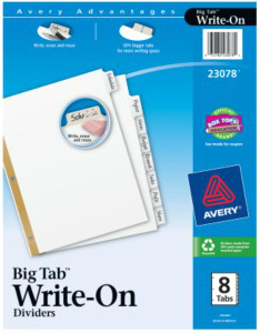 Avery Separador Big Tab Write-On 23078, Tamaño Carta, 8 Divisiones, Blanco