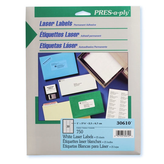 Avery Etiqueta PRES-a-ply 30610, 750 Etiquetas de 1'' x 2 5/8'', Blanco