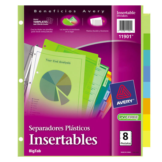 Avery Separadores Plásticos Traslucidos 11900, 8 Divisiones, Tamaño Carta, Varios Colores