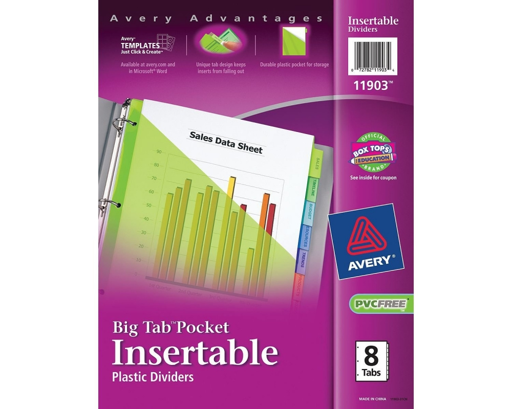Avery Separadores Insertables Big Tab, 8 Divisiones, Varios Colores
