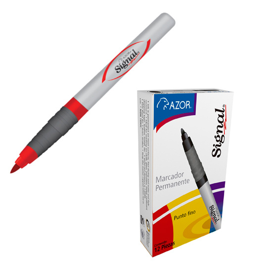 Azor Marcador Permanente Signal Fino, Punto Fino, Rojo, 12 Piezas