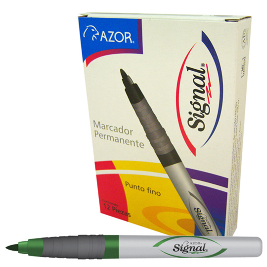 Azor Marcador Permanente Signal Fino, Punto Fino, Verde, 12 Piezas
