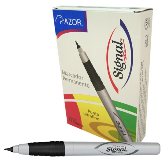 Azor Marcador Permanente Signal Ultrafino, Punto Ultra Fino, Negro, 12 Piezas