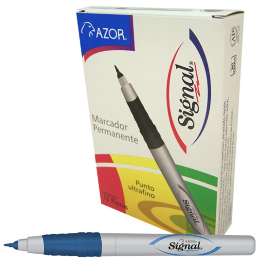 Azor Marcador Permanente Signal Ultrafino, Punto Ultra Fino, Azul, 12 Piezas