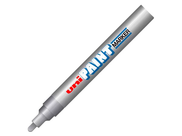 Azor Marcador Permanente Uni Paint PX-20, Punto Mediano, Plata, 12 Piezas