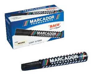 Baco Marcador Permanente BACOMARCADORPN, Punta de Cincel, Negro, 12 Piezas