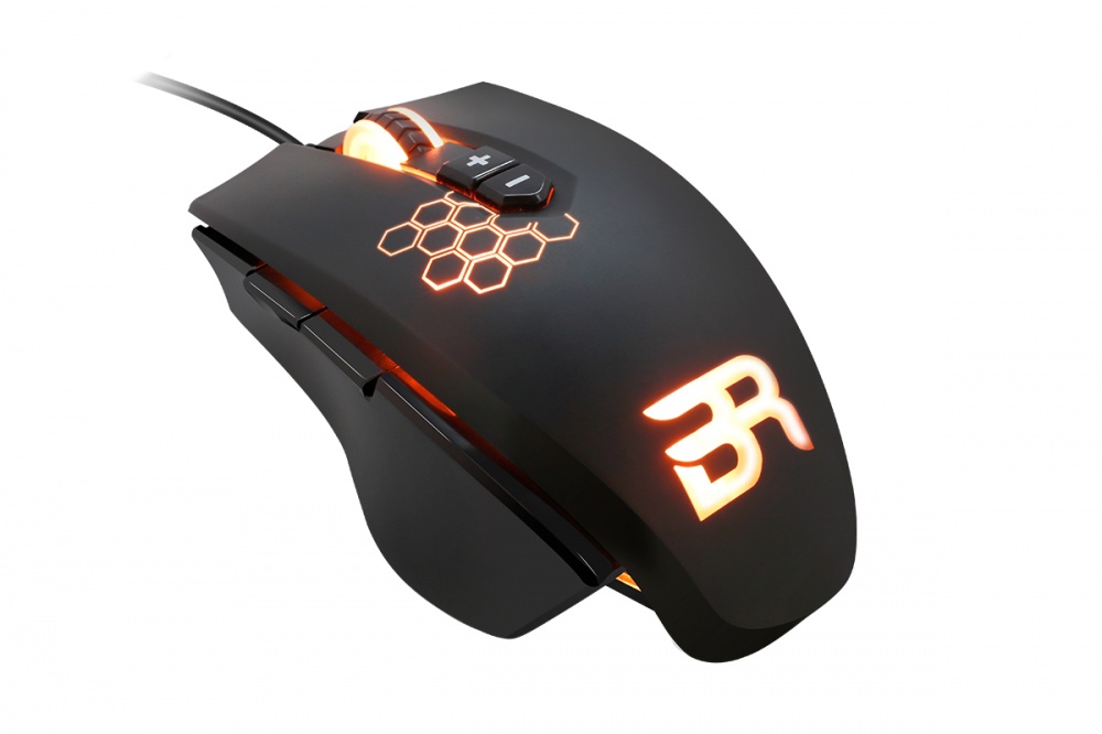 Mouse Gamer Ergonómico Balam Rush Láser KAN, Alámbrico, USB, 8200DPI, Negro/Naranja