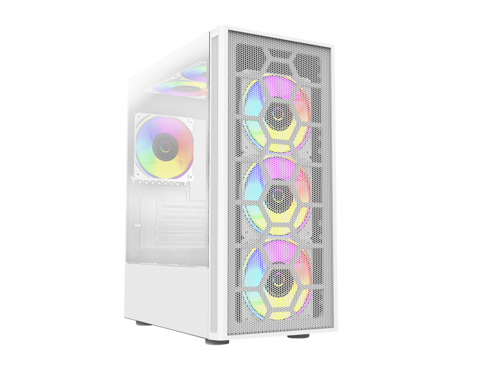 Gabinete Balam Rush DragonFly II Mesh GM740s con Ventana, Midi-Tower, Micro ATX/Mini-ATX, USB 3.0/2.0, sin Fuente, 3 Ventiladores RGB Instalados, Blanco