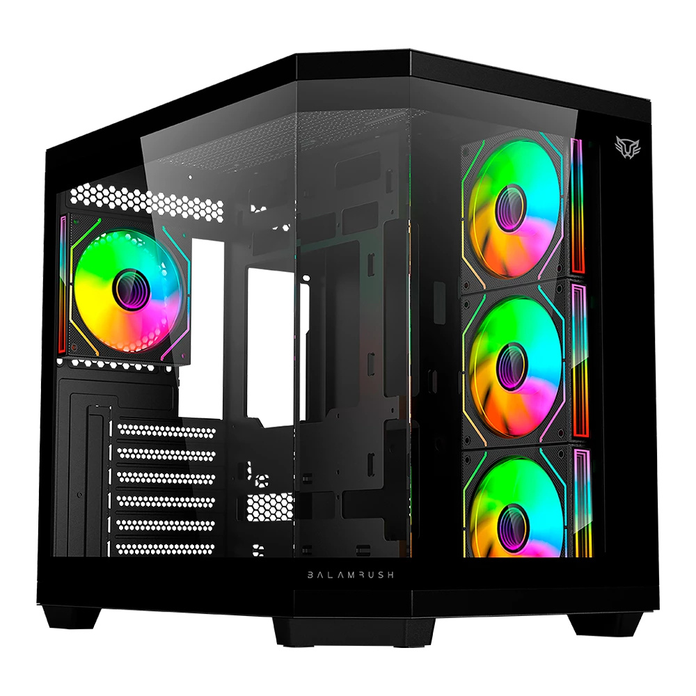 Gabinete Balam Rush Tank Super 9600 TB, Midi-Tower, ATX/Micro-ATX/Mini-ITX, USB 2.0/3.0, sin Fuente, 4 Ventiladores Instalados, Negro ― El cristal frontal tiene daño en la parte superior, al colocar la tapa lateral de cristal, el daño no es visible.