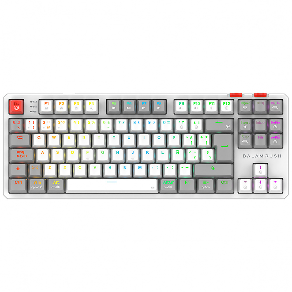 Teclado Gamer Balam Rush Level Pro GK990 LED RGB TKL, Teclado Mecánico, Outemu Red, Inalámbrico, RF Inalámbrico/Bluetooth, Blanco, Español