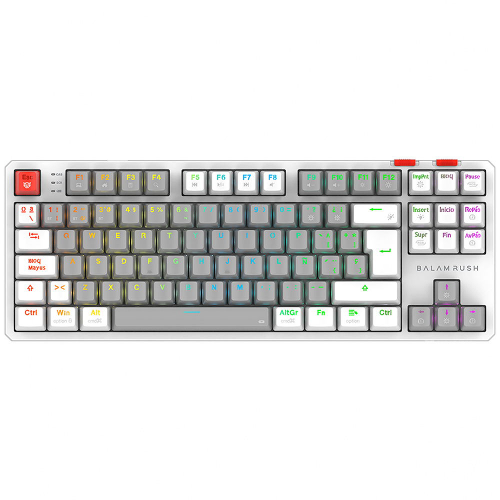 Teclado Gamer Balam Rush Level Pro GK990 LED RGB TKL, Teclado Mecánico, Outemu Red, Inalámbrico, RF Inalámbrico/Bluetooth, Blanco, Español 