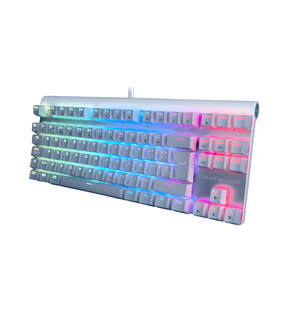 Teclado Gamer Batauro Aurbac LED RGB TKL, Teclado Mecánico, Gateron Blue, Alámbrico, USB, Blanco, Español