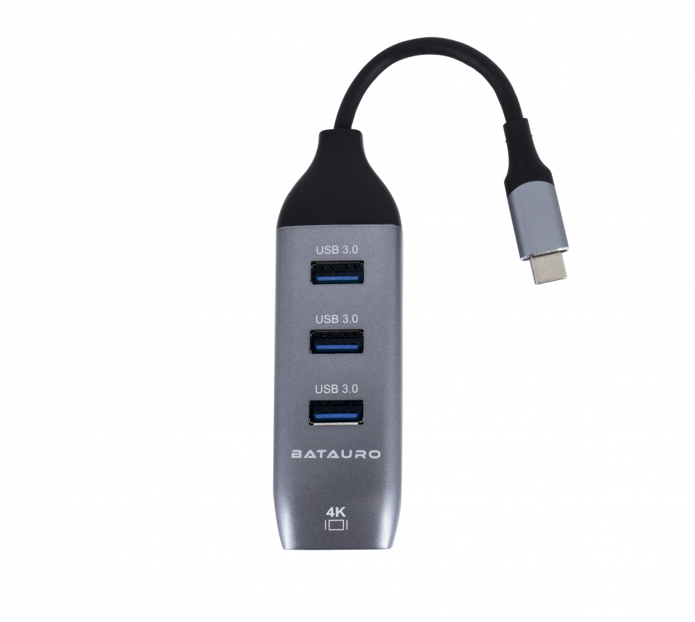 Batauro Hub USB-C Macho - 1x HDMI, 3x USB 3.0 Hembra, Gris