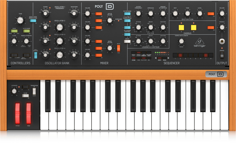 Behringer Sintetizador Analógico POLY D, 37 Teclas, MIDI, Negro/Naranja
