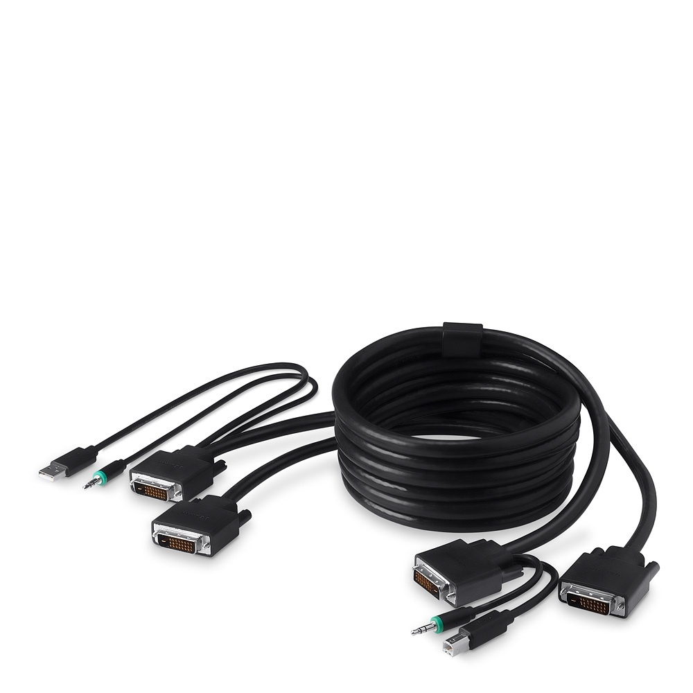 Belkin Cable 2x DVI-D + USB A + 3.5mm Macho - 2x DVI-D + USB B + 3.5mm Macho, 1.8 Metros, Negro