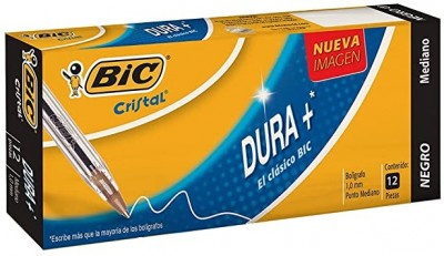 Bic Bolígrafo M-250 Dura+, Punto Mediano 1mm, Negro, 12 Piezas