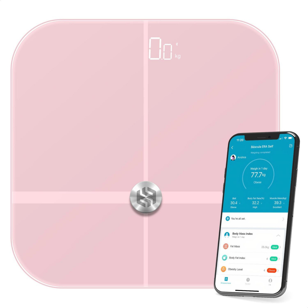 Báscula Corporal Inteligente Binden ERA Self, Android/iOS, hasta 180Kg, Rosa