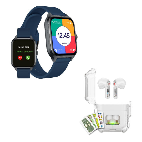 Binden Smartwatch ERA DAY, Touch, Bluetooth, Android/iOS, Azul - Incluye Audífonos Dark Booster