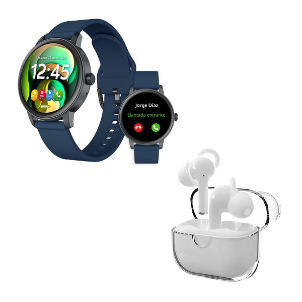 Binden Smartwatch ERA One Lite, Touch, Bluetooth, Android/iOS, Azul - Incluye Audífonos One Pods Blanco
