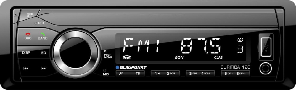 Blaupunkt Audio Autoestéreo CURITIBA 120, 80W, ​Bluetooth, MP3/WMA, USB/AUX, Negro