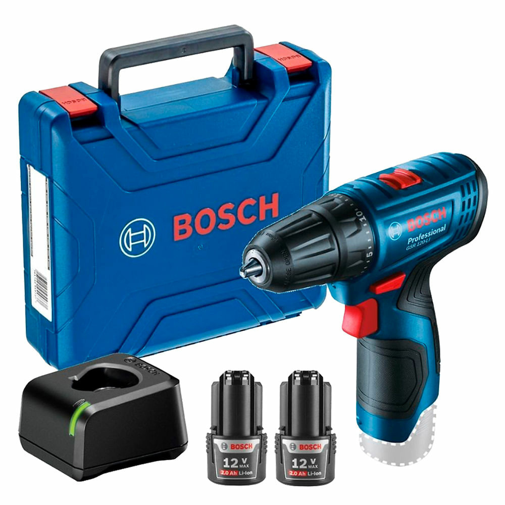 Bosch Taladro de Batería GSR 120-LI, Inalámbrico, Reversible, 3/8" 12V, Azul ― incluye Cargador y Batería