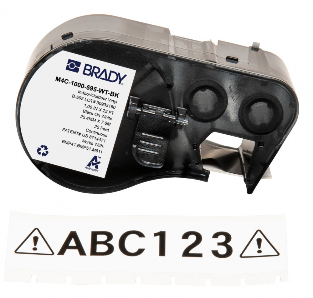 Brady Cinta M4C-1000-595-WT-BK Negro sobre Blanco, Transferencia Térmica, 25.4 mm x 7.6 Metros, 1 Pieza