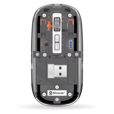 Mouse Ergonómico BRobotix 6000823, Inalámbrico, Óptico, 1.600DPI, USB-C, Transparente