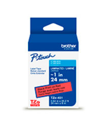 Brother Cinta TZE451G Negro sobre Rojo, Transferencia Térmica, 24 mm x 8 Metros, 350 Páginas, 1 Pieza