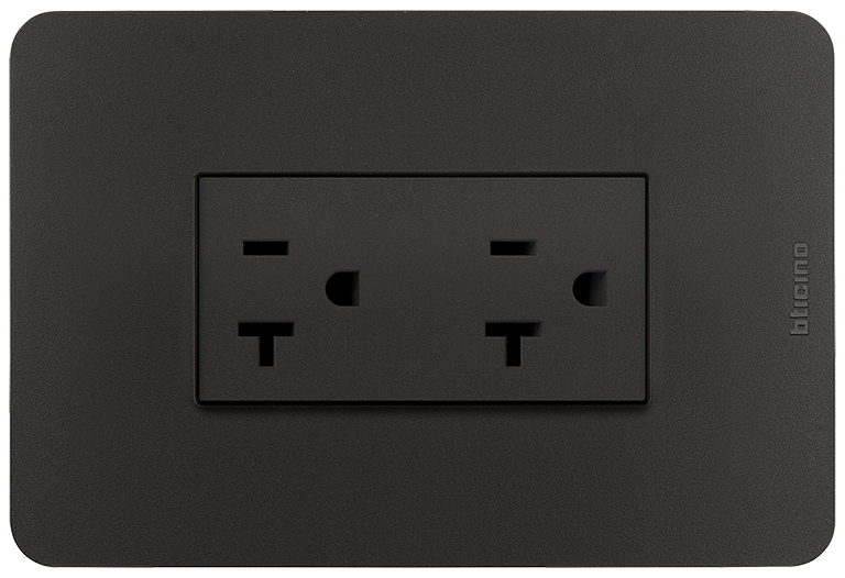 Bticino Tomacorriente JB4029GCQ, 2 Enchufes, 125V, 20A, Negro