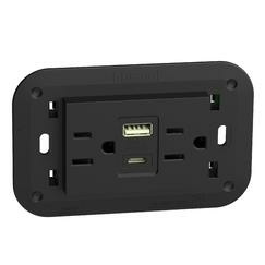 Bticino Tomacorriente KG4188AC, 2 Enchufes, 1x USB-A, 1x USB-C, 127V, 15A, Negro