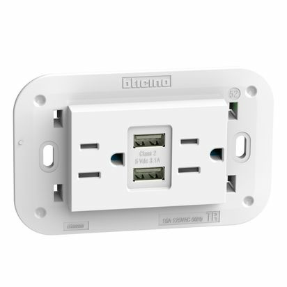 Bticino Tomacorriente KW4188AA, 2 Enchufes + 2 USB-A, 127V, 15A, Blanco