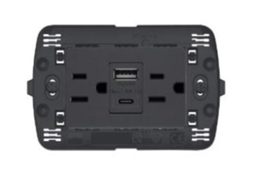 Bticino Tomacorriente L4188AC, 2 Enchufes + 1x USB-A/1x USB-C, 127V, Negro
