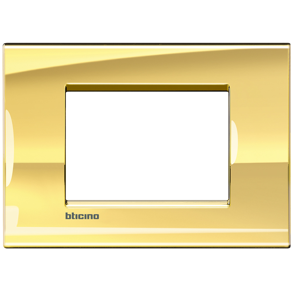 Bticino Placa Rectangular de Pared LNA4803OA, 3 Puertos, Oro Frío
