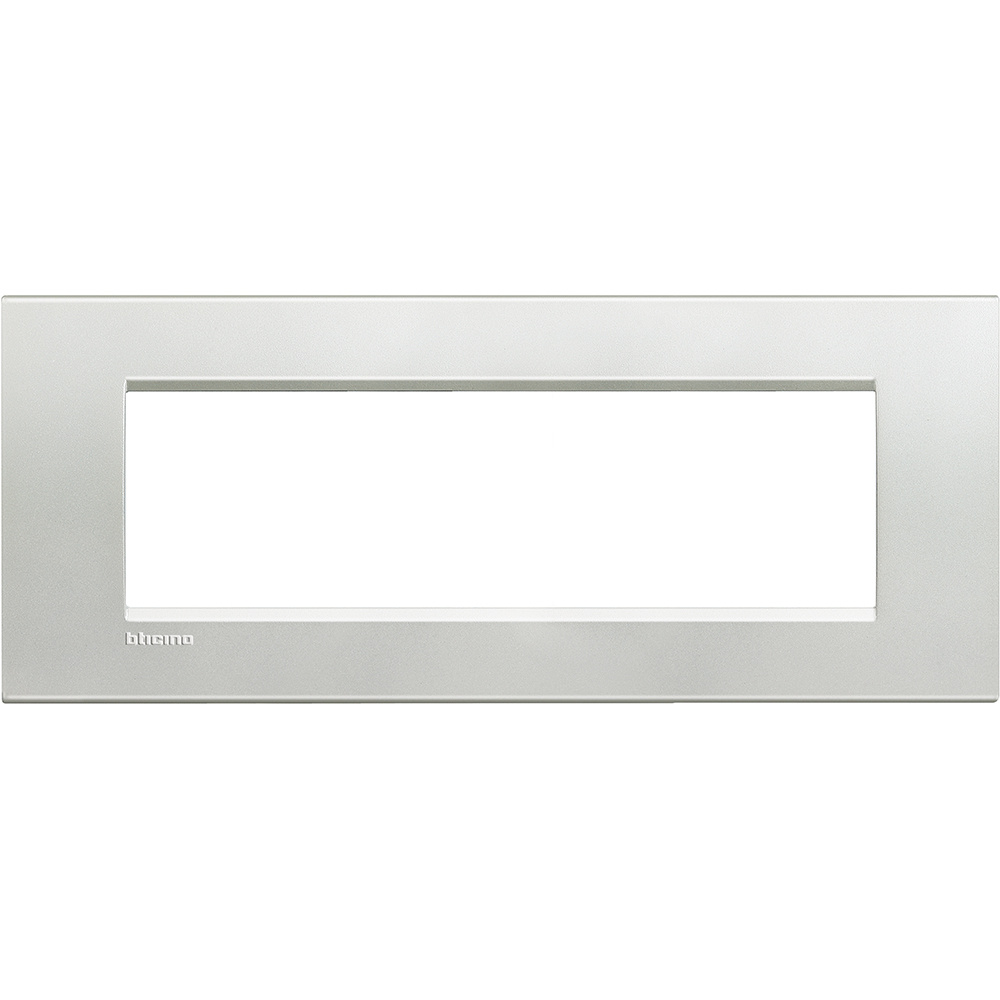 Bticino Placa Rectangular de Pared LNA4807AG, 7 Puertos, Plata