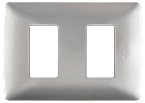 Bticino Placa de Pared de 2 Puertos, Plata