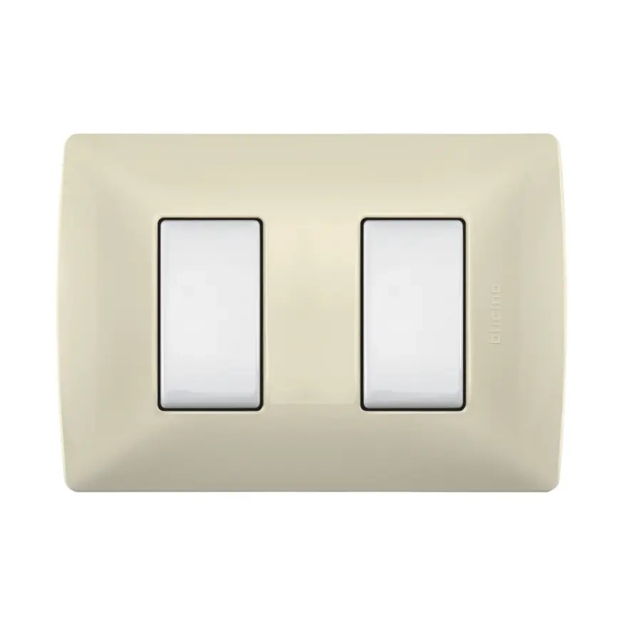 Bticino Placa de Resina con Chasis QZ4803M2MA, 2 Puertos, Marfil