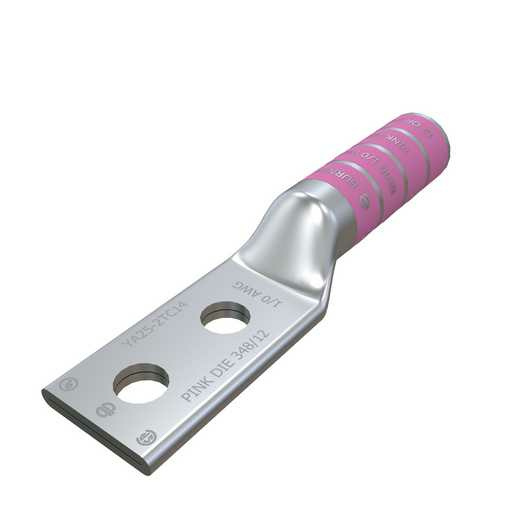 Burndy Terminal de Compresión YA252TC14, 2 Orificios, 1/4", Cobre