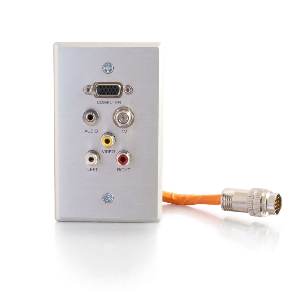 C2G Placa de Pared, VGA/F-Type/3.5mm/Composite/RCA Stereo, 6 Puertos, Plata