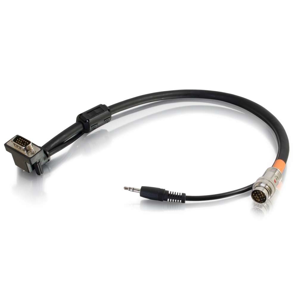 C2G Cable VGA + 3.5mm Macho - RapidRun 15 pin Macho, Ángulo Derecho, 45cm, Negro