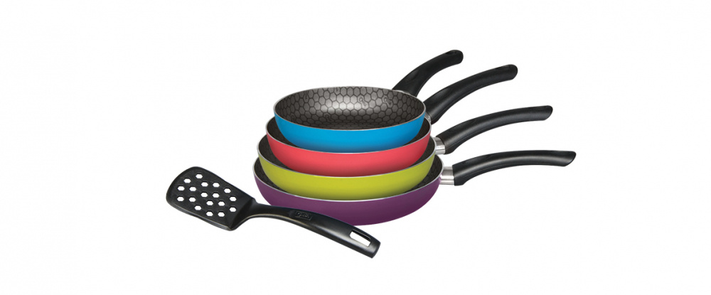 Cinsa Juego de Sartenes con Espátula, 5 Piezas, Antiadherente, Multicolor