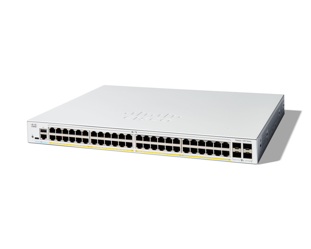 Switch Cisco Gigabit Ethernet Catalyst 1200, 48 Puertos PoE+ 10/100/1000Mbps + 4 Puertos SFP+, 375W, 176 Gbit/s, 8000 Entradas - Administrable