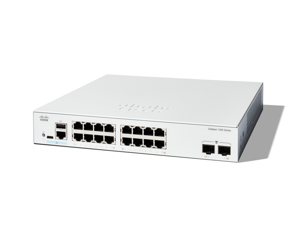 Switch Cisco Catalyst 1300, 16 Puertos Gigabit Ethernet 10/100/1000 16 x PoE No disponible, 2 Puertos SFP, 12 Gbit/s, Administrado