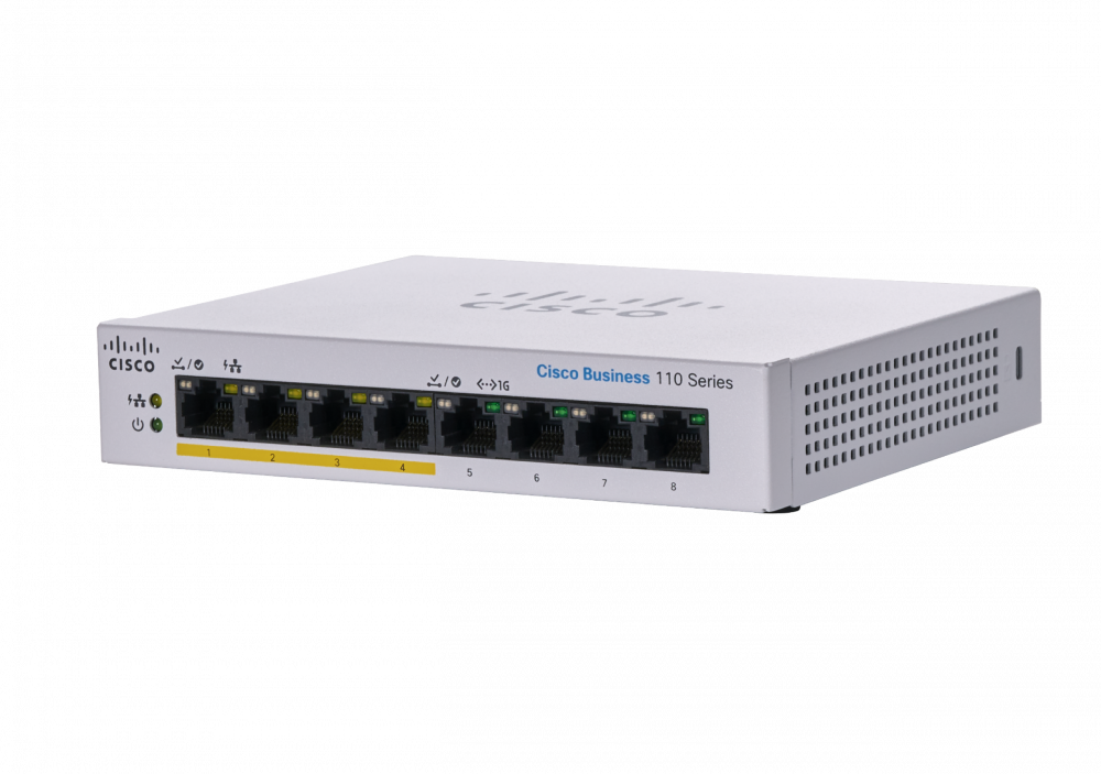 Switch Cisco Gigabit Ethernet Business CBS110, 8 Puertos 10/100/1000Mbps (4x PoE), 16 Gbit/s, 8000 Entradas - No Administrable