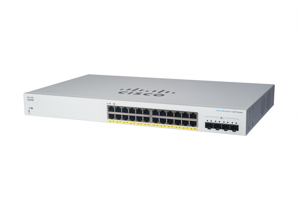 Switch Cisco Gigabit Ethernet Business CBS220, 24 Puertos PoE 10/100/1000 + 4 Puertos SFP, 56Gbit/s, 8.000 Entradas - Administrable